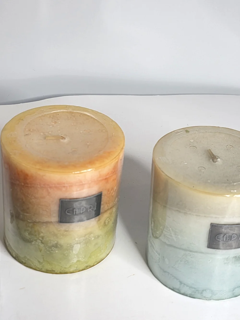DW Home Capri Ombre Pillar Candle Set in Blue, Orange & Green